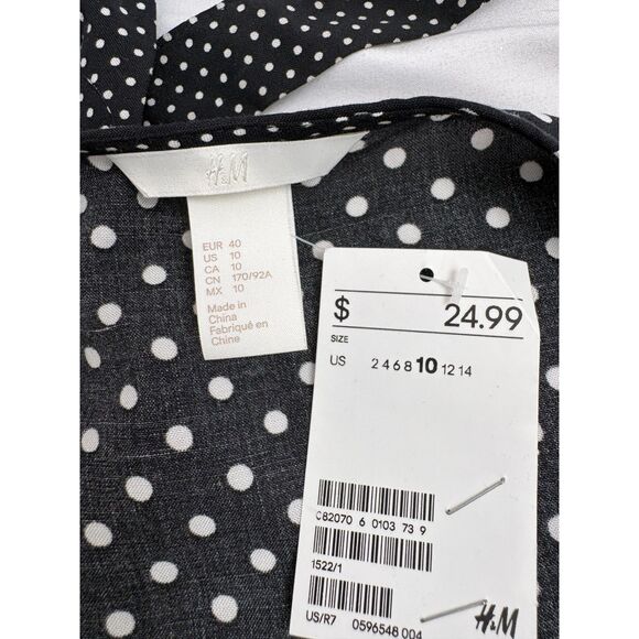 H&M NWT Black Polka Dot Ruffle Wrap Blouse Size 10 Belted Career Office Pinup - Picture 7 of 10
